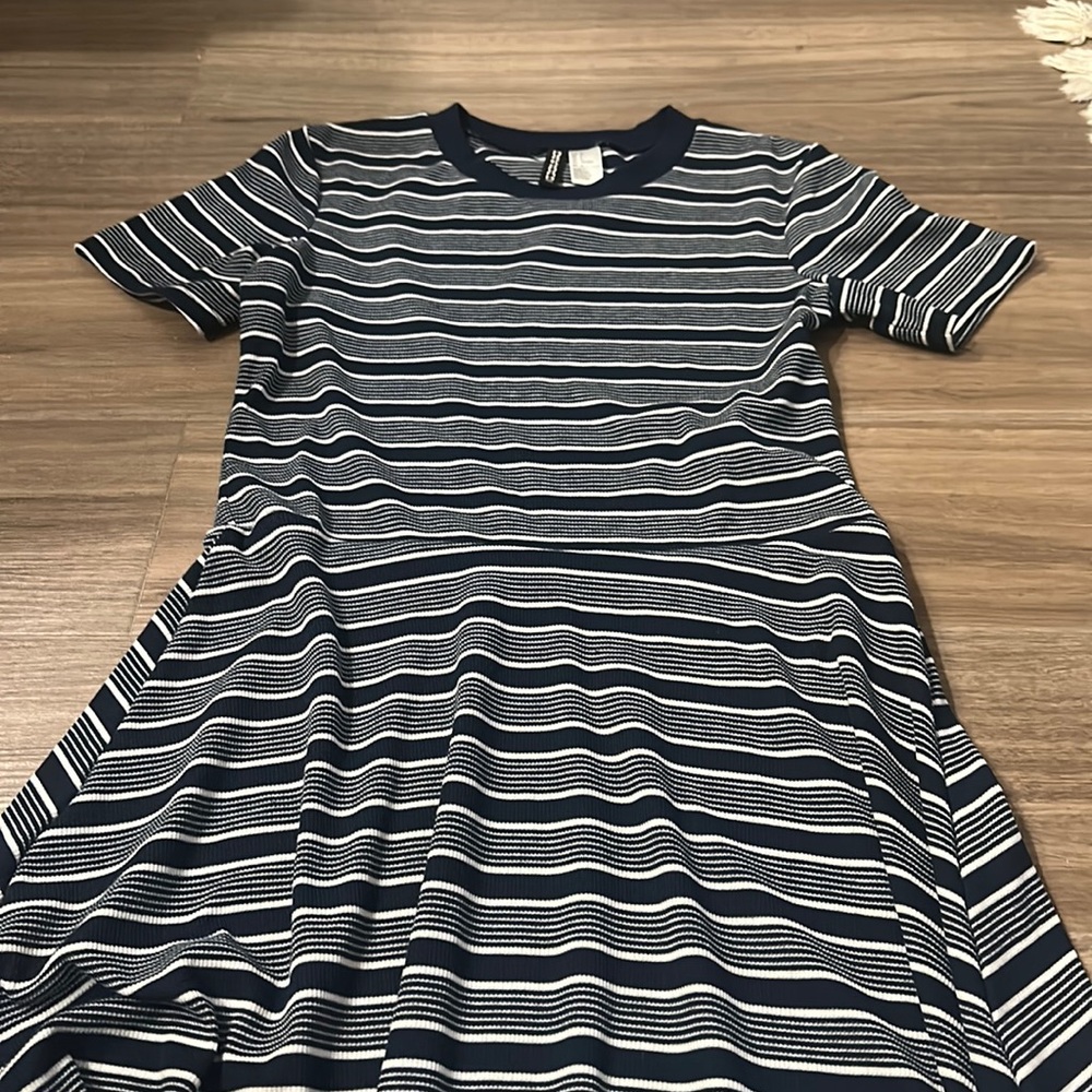H&M mini dress navy and white stripes